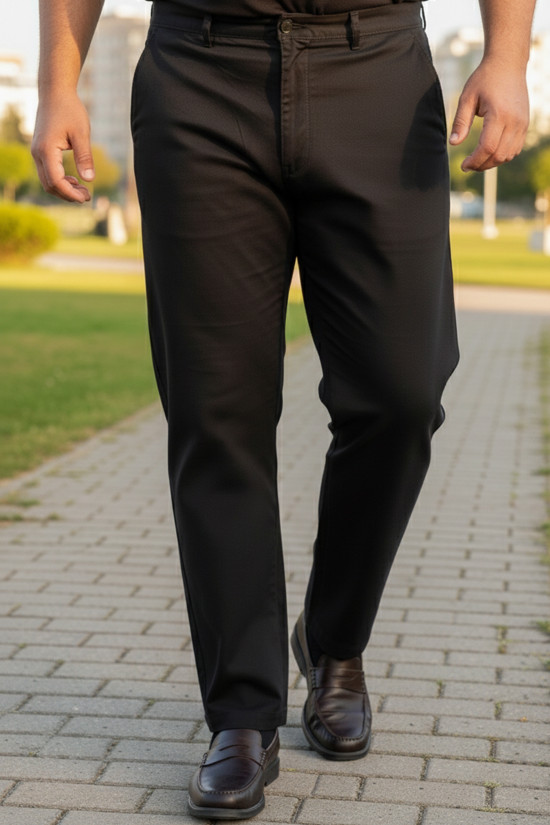 NAZEF BÜYÜK BEDEN YANDAN CEPLİ %80 PAMUK SİYAH KETEN PANTOLON 