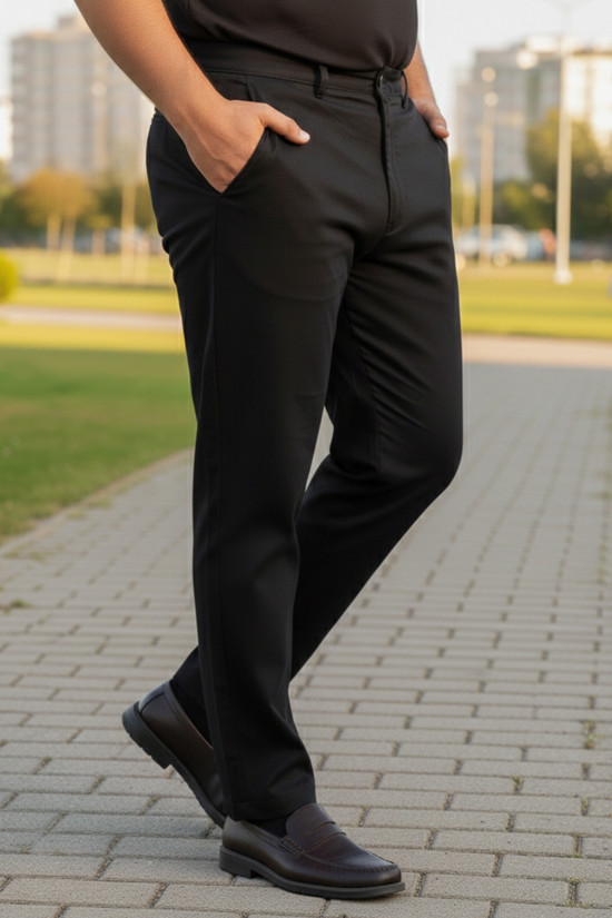 NAZEF BÜYÜK BEDEN YANDAN CEPLİ %80 PAMUK SİYAH KETEN PANTOLON 