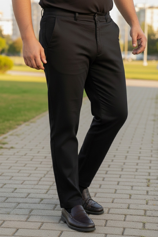 NAZEF BÜYÜK BEDEN YANDAN CEPLİ %80 PAMUK SİYAH KETEN PANTOLON 