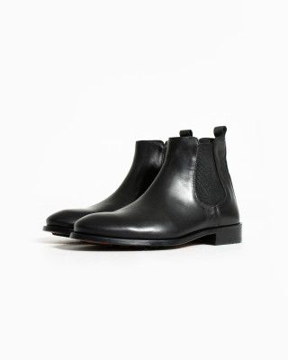 Nazef Enjeksiyon Kösele Taban Deri Siyah Chelsea Bot