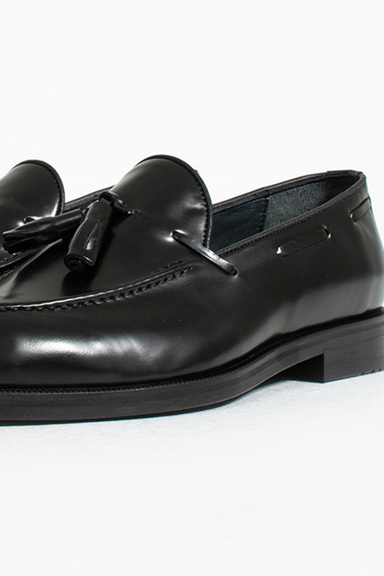 Nazef Neolit Taban Püsküllü Açma Deri Klasik Siyah Loafer Ayakkabı