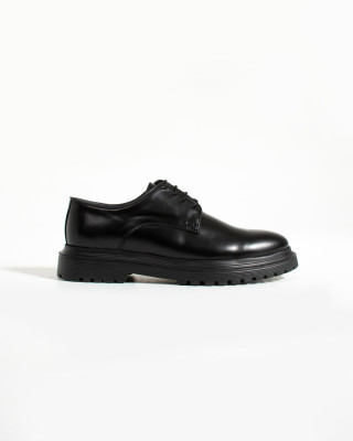 Nazef Eva Taban Bağcıklı Açma Deri Siyah Günlük Ayakkabı