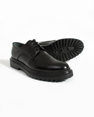 Nazef Eva Taban Bağcıklı Açma Deri Siyah Günlük Ayakkabı