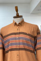 Nazef Dar Kesim Camel Çizgili Pamuk Gömlek 