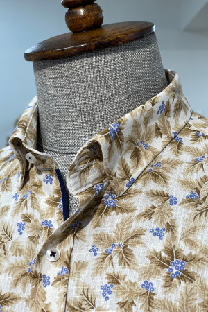 Nazef Dar Kesim Yüksek Kalite Desenli Pamuk Bej Gömlek