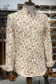 Nazef Dar Kesim Yüksek Kalite Desenli Pamuk Bej Gömlek