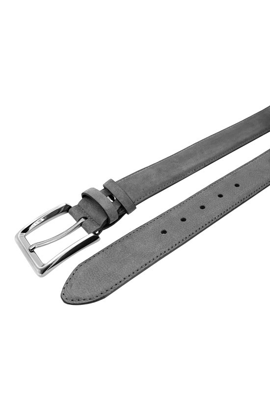 Nazef Özel Üretim Dikişli Füme Rengi Nubuk Deri Kemer