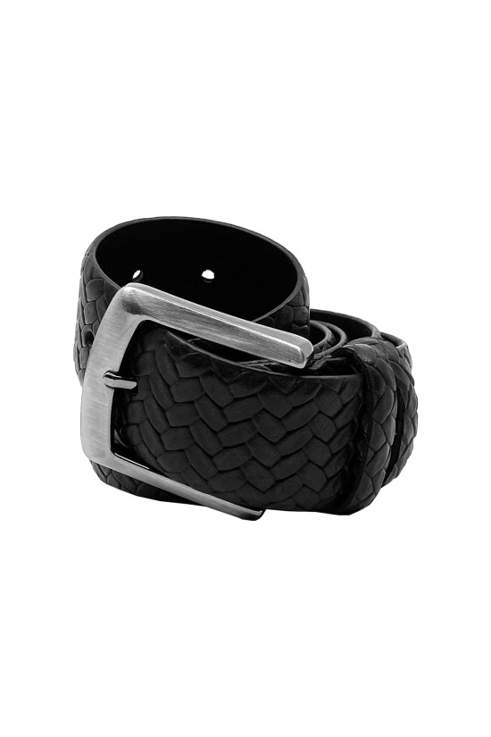 Nazef Özel Üretim Dikişsiz Desenli Siyah Deri Kemer