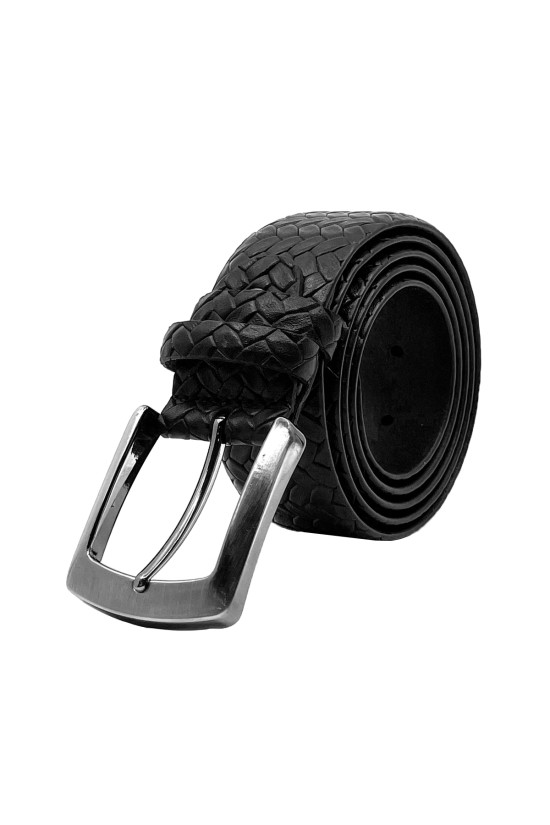 Nazef Özel Üretim Dikişsiz Desenli Siyah Deri Kemer