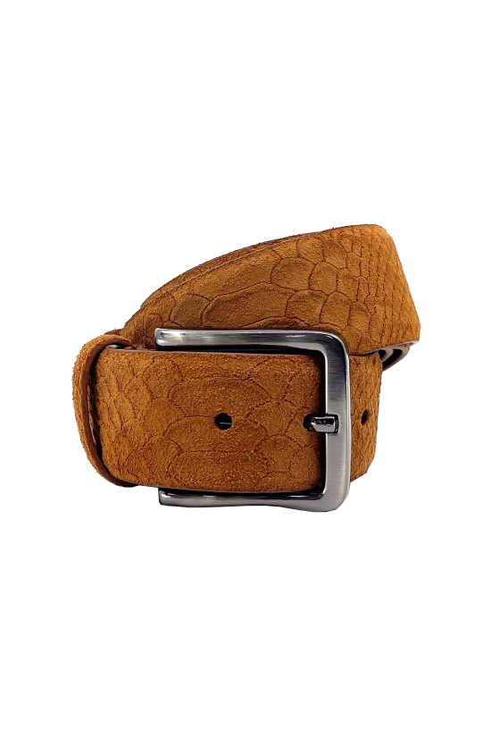 Nazef Özel Üretim Dikişsiz Desenli Taba Süet Deri Kemer