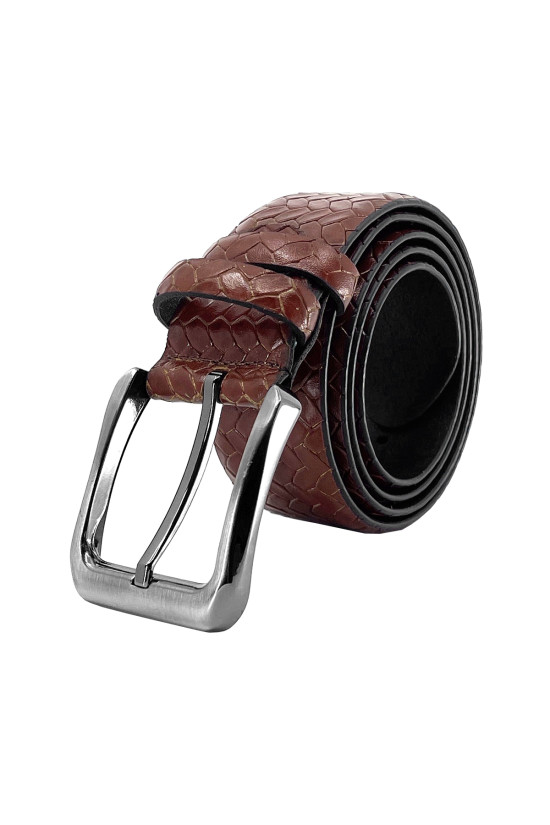 Nazef Özel Üretim Dikişsiz Desenli Taba Deri Kemer