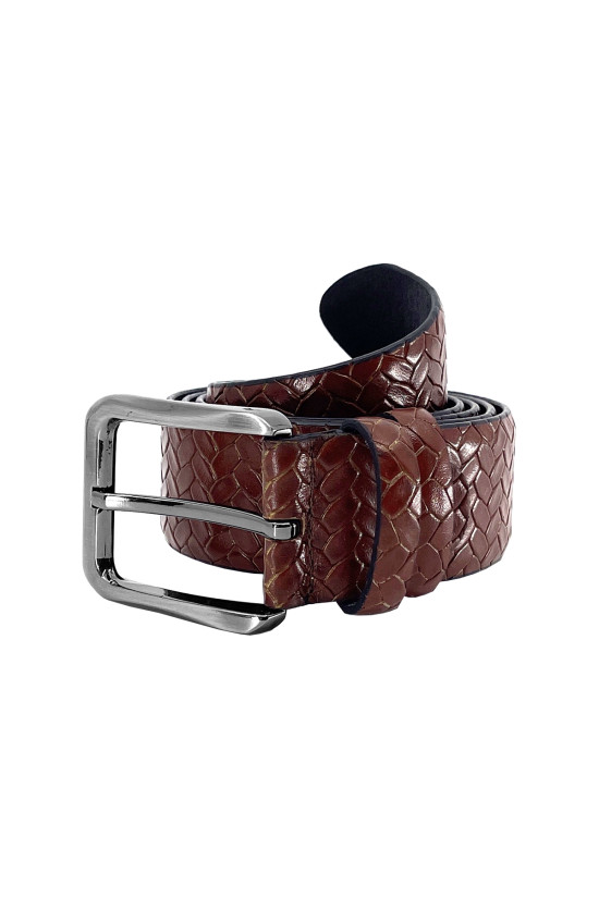 Nazef Özel Üretim Dikişsiz Desenli Taba Deri Kemer