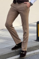 Nazef Yüksek Kalite  Dar Kesim Yan Cep Erkek Yün Bej Kumaş Pantolon