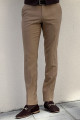 Nazef Yüksek Kalite  Dar Kesim Yan Cep Erkek Yün Bej Kumaş Pantolon
