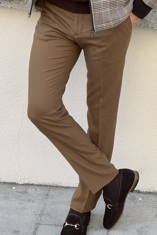 Nazef Yüksek Kalite  Dar Kesim Yan Cep Erkek Yün Camel Kumaş Pantolon