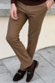 Nazef Yüksek Kalite  Dar Kesim Yan Cep Erkek Yün Camel Kumaş Pantolon
