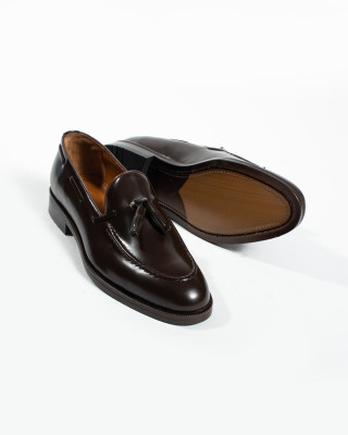 Nazef Neolit Taban Püsküllü Açma Deri Klasik Kahverengi Loafer Ayakkabı