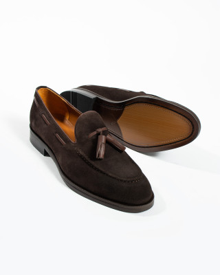 Nazef Özel Tasarım Neolit Taban Dana Astar Püsküllü Süet Deri Kahverengi Loafer Ayakkabı