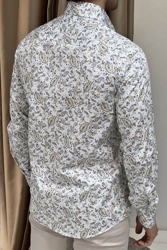 Nazef  Yüksek Kalite Digital Baskı Regular Fit Bej Pamuk Gömlek 