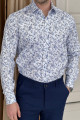 Nazef Yüksek Kalite Digital Baskı Regular Fit Beyaz&Mavi Pamuk Gömlek 