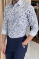 Nazef Yüksek Kalite Digital Baskı Regular Fit Beyaz&Mavi Pamuk Gömlek 