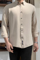 Nazef Regular Fit Düğme Yaka Gofre Bej Pamuk Gömlek 