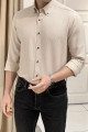 Nazef Regular Fit Düğme Yaka Gofre Bej Pamuk Gömlek 