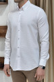 Nazef Regular Fit Düğme Yaka Gofre Çizgili Beyaz Gömlek 