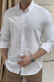 Nazef Regular Fit Düğme Yaka Gofre Çizgili Beyaz Gömlek 
