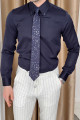 Nazef Dar Kesim Özel Üretim Klasik Düğme Yaka Lacivert Pamuk Gömlek 