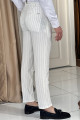 Nazef Dar Kesim Gofre Kumaş Çizgili Beyaz Jogger Pantolon 
