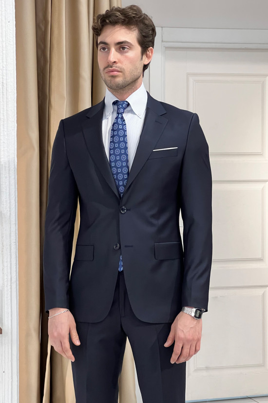 Nazef Dar Kesim Mono Yaka %44 Üstün İpek Yünü Lacivert Takım Elbise