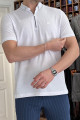 Nazef Dar Kesim Triko Yaka Fermuarlı Kısa Kollu Pamuk Beyaz T-Shirt 