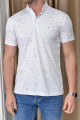 Nazef Dar Kesim Desenli İtalyan Yaka Beyaz Kısa Kollu T-Shirt 
