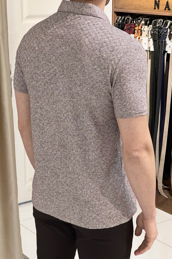 Nazef Dar Kesim İtalyan Polo Yaka Desenli Kahverengi Kısa Kollu T-Shirt 