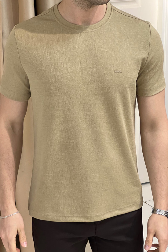 Nazef Dar Kesim Likralı Bisiklet Yaka Kısa Kollu Bej T-Shirt 