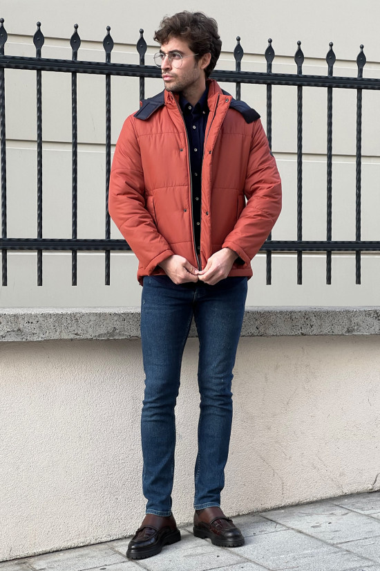 Nazef Dar Kesim Özel Tasarım Kapüşonlu Kapitone Spor Kışlık Kiremit Mont ( Su geçirmez ) 