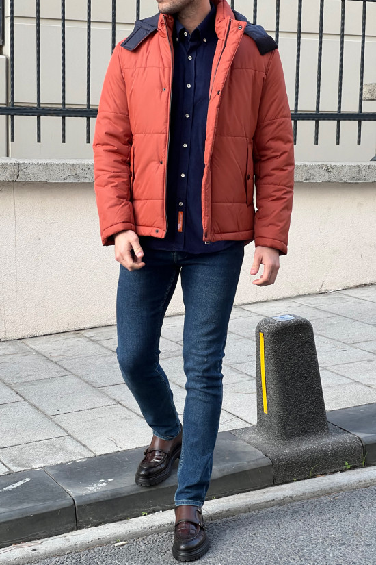 Nazef Dar Kesim Özel Tasarım Kapüşonlu Kapitone Spor Kışlık Kiremit Mont ( Su geçirmez ) 