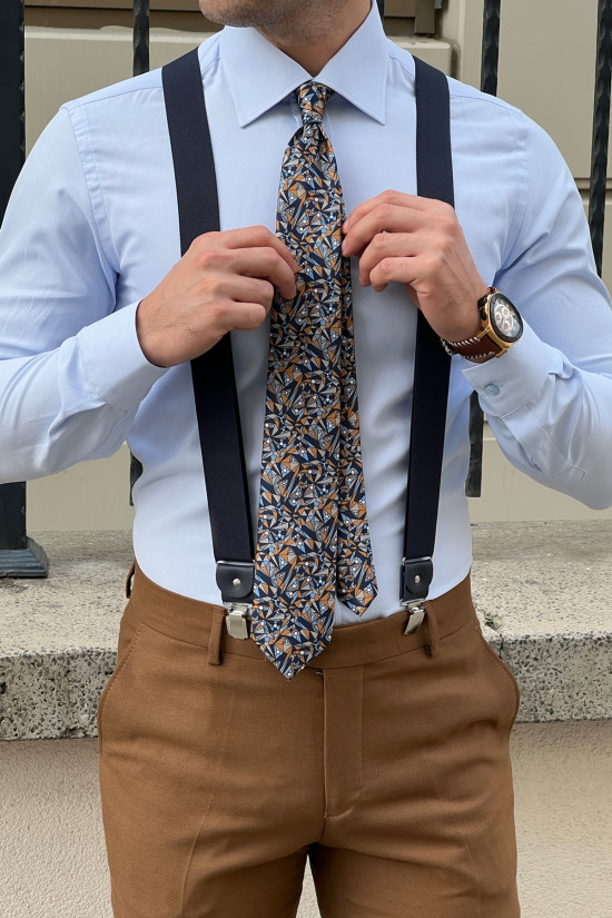 Nazef Dar Kesim Özel Üretim Klasik Kravat Yaka Mavi Pamuk Gömlek 