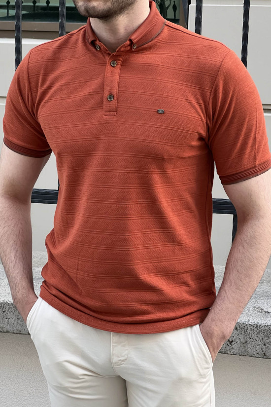 Nazef Dar Kesim Yeni Nesil Düğme Yaka Kiremit T-shirt