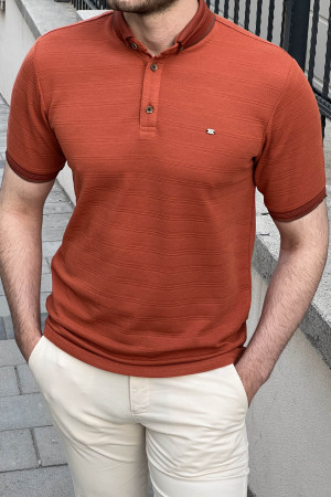 Nazef Dar Kesim Yeni Nesil Düğme Yaka Kiremit T-shirt