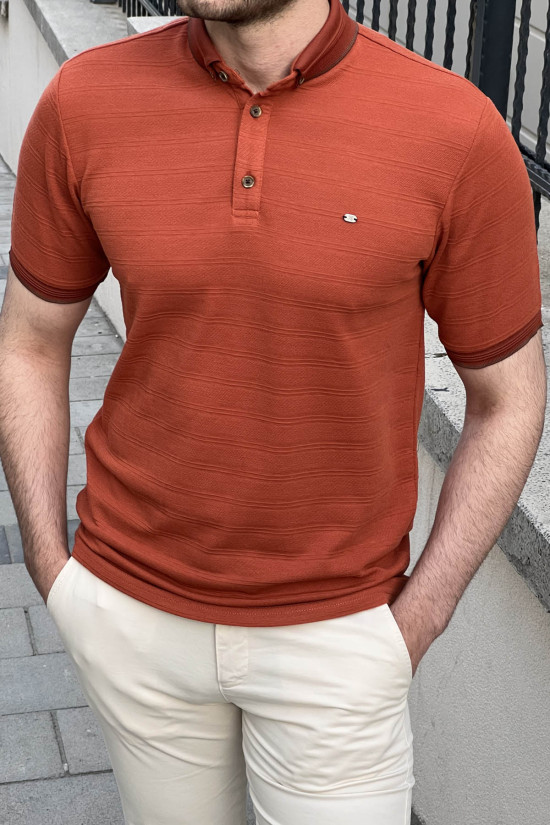 Nazef Dar Kesim Yeni Nesil Düğme Yaka Kiremit T-shirt
