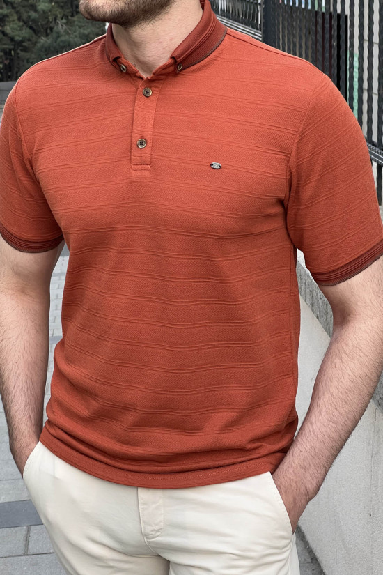 Nazef Dar Kesim Yeni Nesil Düğme Yaka Kiremit T-shirt