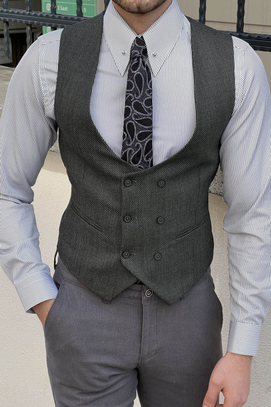 Nazef Dar Kesim Yeşil Kruvaze Yün Yelek