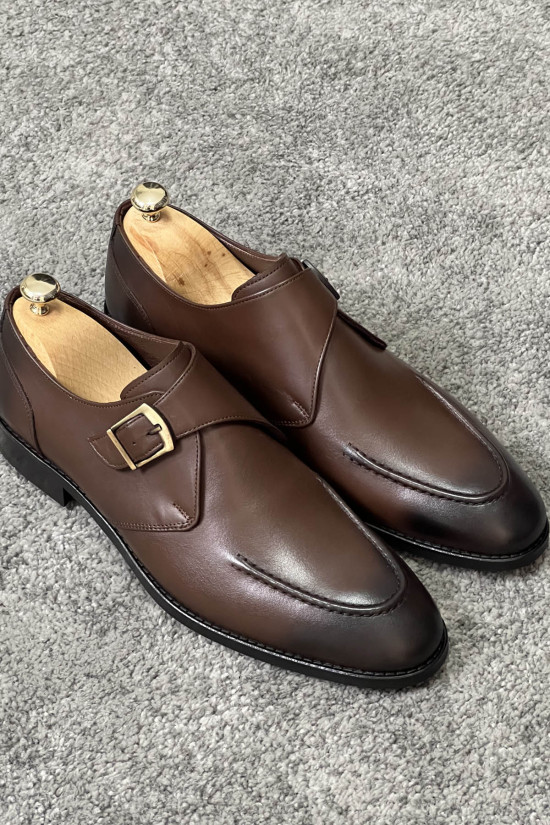 Nazef Neolit Taban Tek Toka Detaylı Deri Kahverengi Klasik Ayakkabı