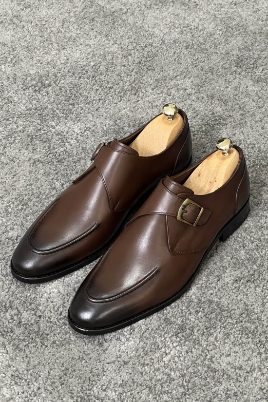 Nazef Neolit Taban Tek Toka Detaylı Deri Kahverengi Klasik Ayakkabı