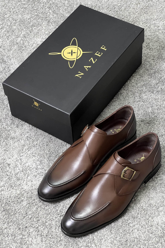 Nazef Neolit Taban Tek Toka Detaylı Deri Kahverengi Klasik Ayakkabı
