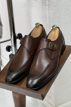 Nazef Neolit Taban Tek Toka Detaylı Deri Kahverengi Klasik Ayakkabı