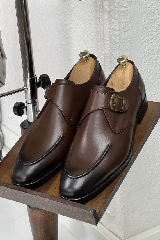 Nazef Neolit Taban Tek Toka Detaylı Deri Kahverengi Klasik Ayakkabı