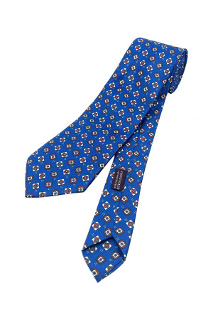 Nazef Handmade Patterned Italian Microfiber Blue Tie and Handkerchief